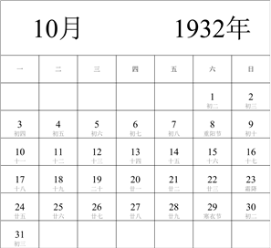 1932年日历